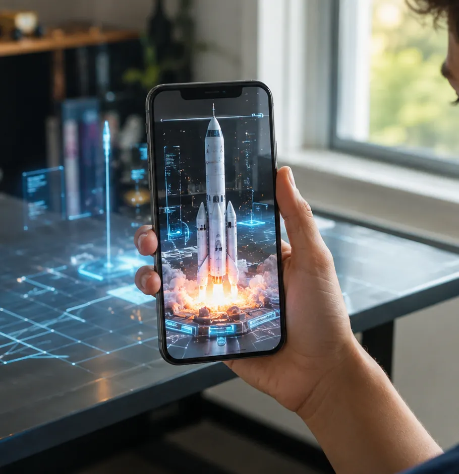 AR-запуск ракеты на экране смартфона